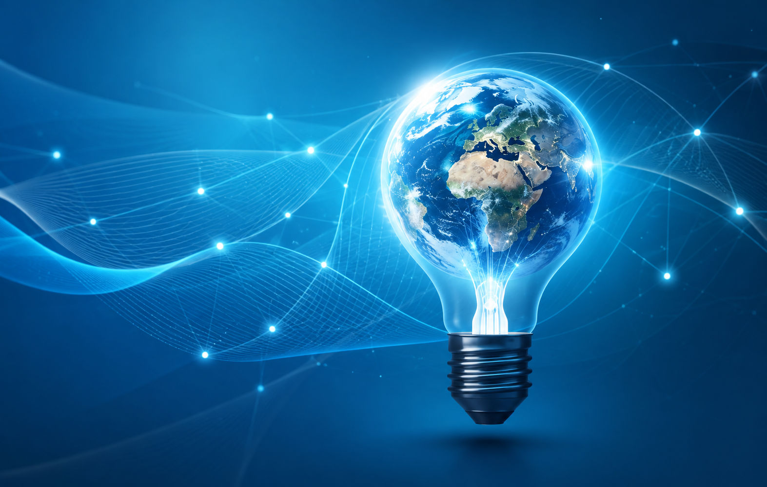 Illustration de la Terre dans une ampoule entourée d’un réseau de connexions