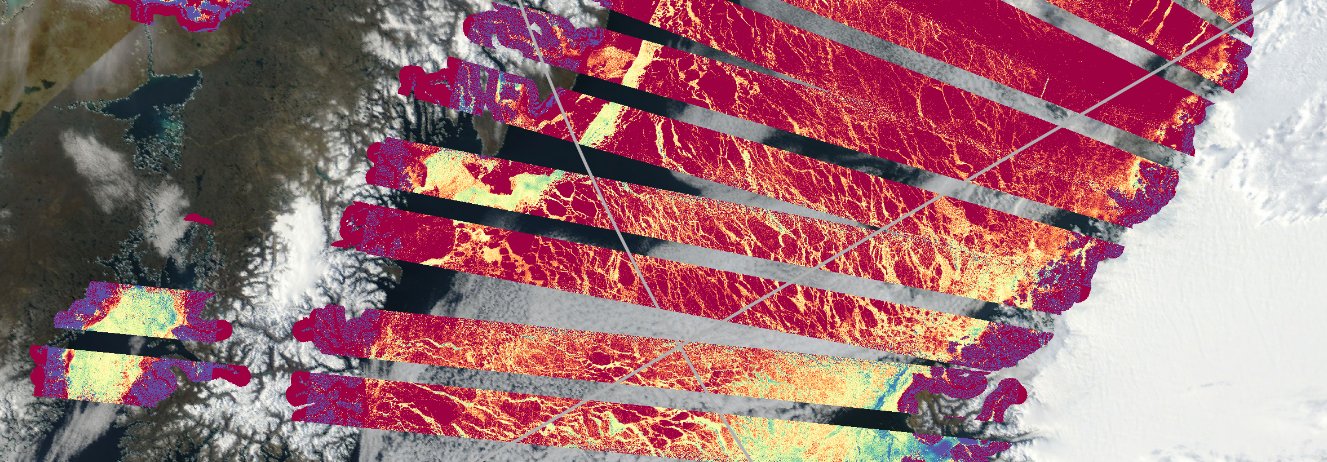 Image satellite montrant la classification d’une zone de banquise à partir de données SWOT